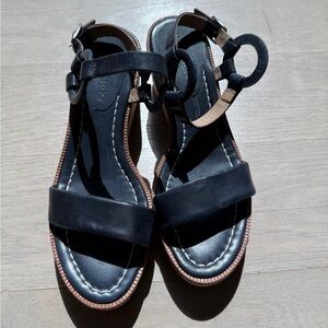 Bernardo Brown and Blue Sandals with Ankle Straps